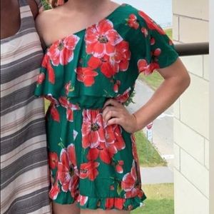 Pink Lily Landed in Paradise Floral Romper